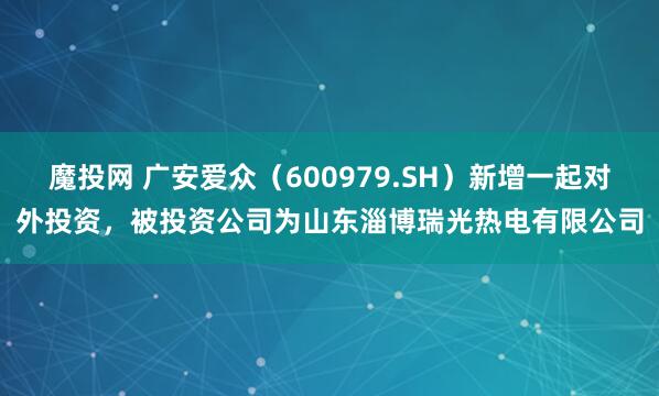 魔投网 广安爱众(600979.SH)新增一起对外投资,被投资公司为山东淄博瑞光热电有限公司