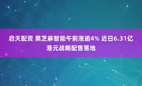 启天配资 黑芝麻智能午前涨逾4% 近日6.31亿港元战略配售落地